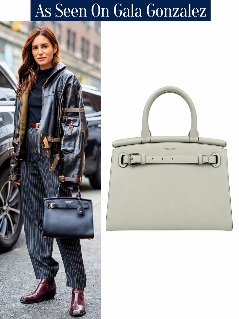 Ralph Lauren Collection RL50 Leather Medium Satchel Top Handle Bag White